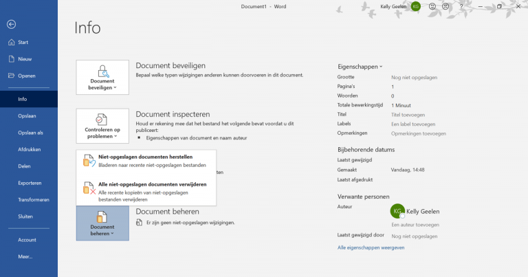 Niet opgeslagen document
