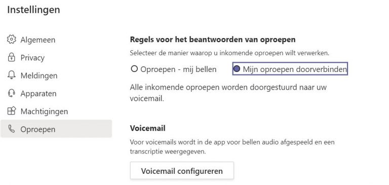 Doorverbinden Microsoft Teams oproep