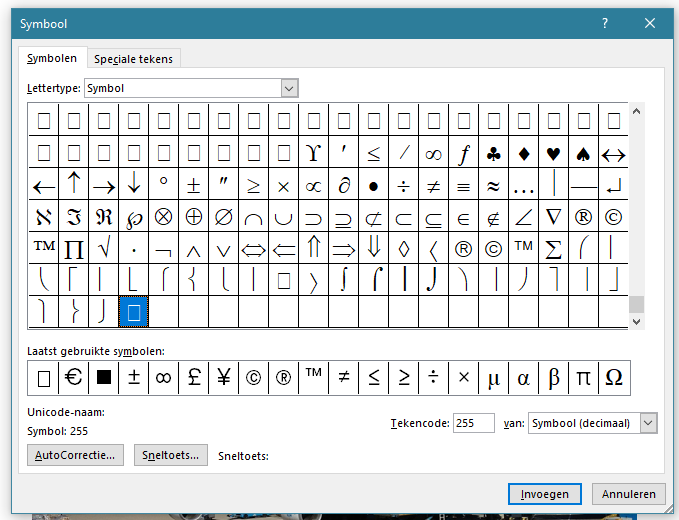 Symbolen in Word
